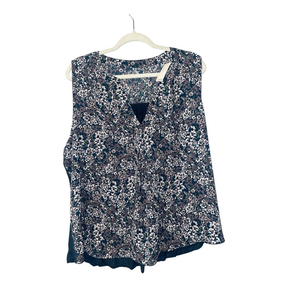 Loft Floral Print Split V Neck Sleeveless Blouse, XL